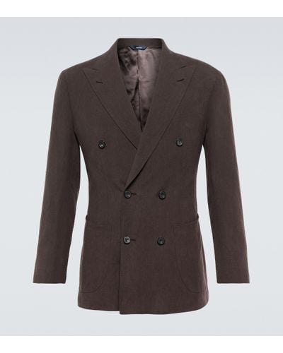 Thom Sweeney Linen Double-breasted Blazer - Brown