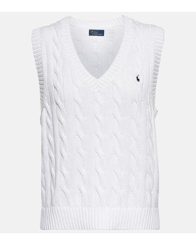 Polo Ralph Lauren V-neck Cable-knit Cotton Sleeveless Jumper - White