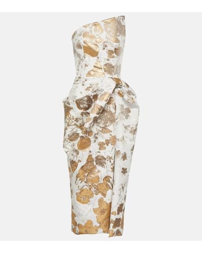 Alexander McQueen Robe longue asymetrique en brocart - Métallisé