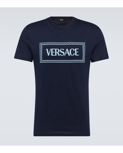 Versace T-shirt en coton a logo - Bleu