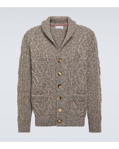 Brunello Cucinelli Cable-knit Wool And Cashmere Cardigan - Grey