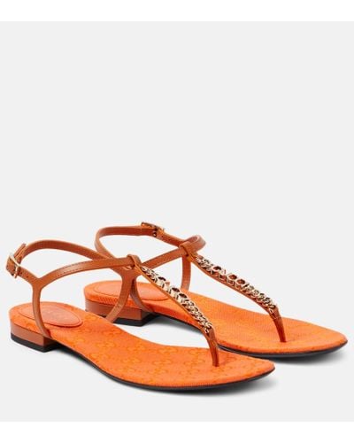 Gucci Signoria Leather Thong Sandals - Orange