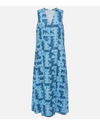 Max Mara Urlo Printed Linen Midi Dress - Blue