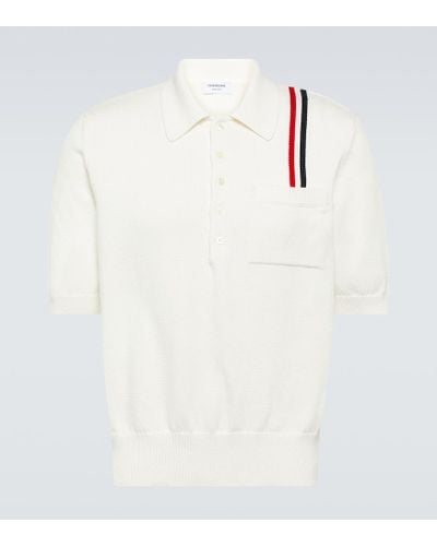 Thom Browne Rwb Stripe Cotton Polo Shirt - White