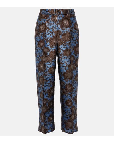 Max Mara Elio Floral Jacquard Straight Trousers - Blue