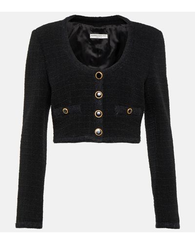 Alessandra Rich Checked Cropped Tweed Blazer - Black