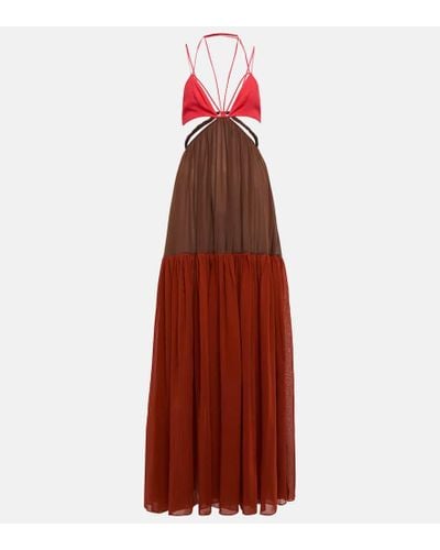 Nensi Dojaka Vestido largo de algodon con abertura - Rojo