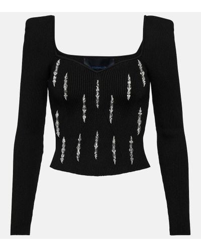 Costarellos Lamarr Embellished Ribbed-knit Top - Black