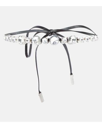Alessandra Rich Crystal-embellished Leather Choker - White