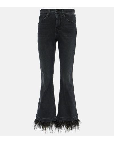 Veronica Beard Carson High-rise Feather-trimmed Flared Jeans - Black