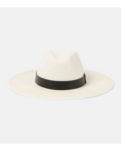 Max Mara Sombrero Panama con ribetes de piel - Blanco