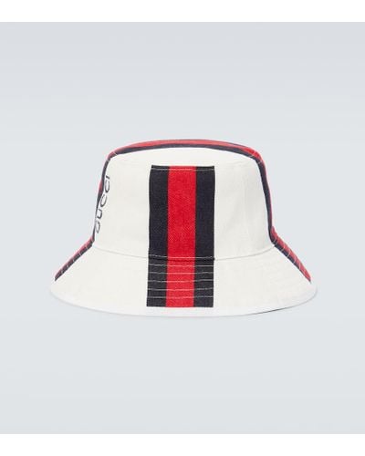 Gucci Logo-embroidered Striped Cotton-canvas Bucket Hat - White