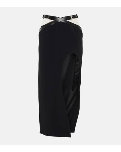 David Koma Leather-trimmed Midi Skirt - Black