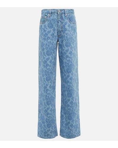 Alessandra Rich Jeans anchos con estampado floral - Azul