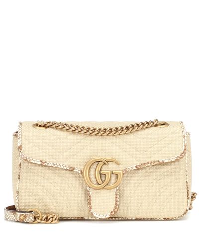 Gucci Marmont Raffia Shoulder Bag - Natural