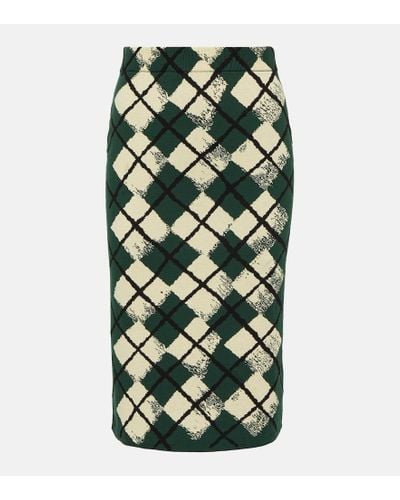 Burberry Falda midi de algodon a cuadros - Verde