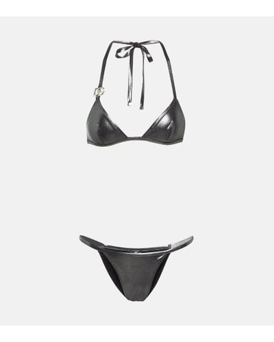 Dolce & Gabbana Bikini triangular con logo - Blanco