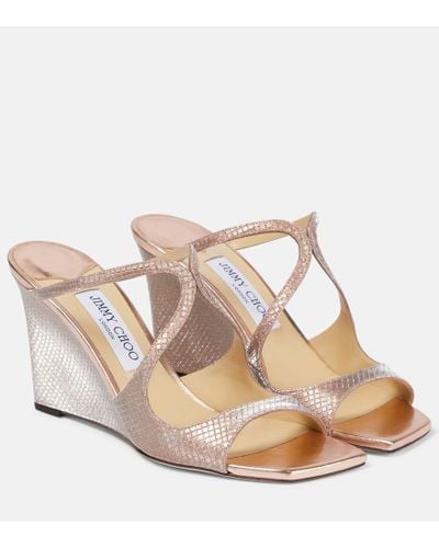 Jimmy Choo Anise 85 Leather Wedge Sandals - Natural