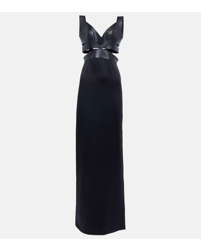 Alaïa Leather-trimmed Cutout Gown - Blue