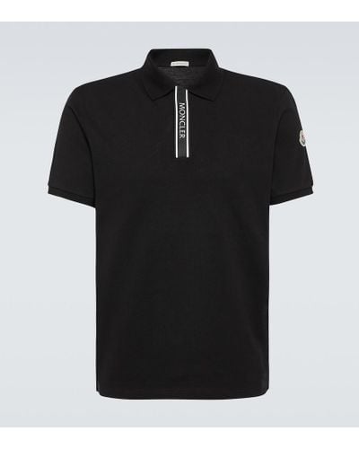 Moncler Polohemd aus Baumwoll-Piqué mit Logoapplikation und Ripsband - Schwarz