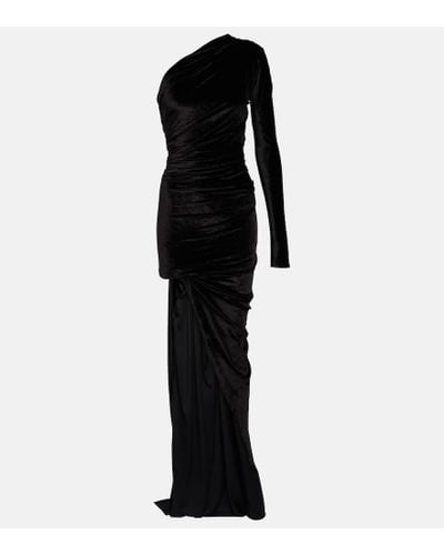 Balenciaga Asymmetric One-shoulder Velvet Gown - Black