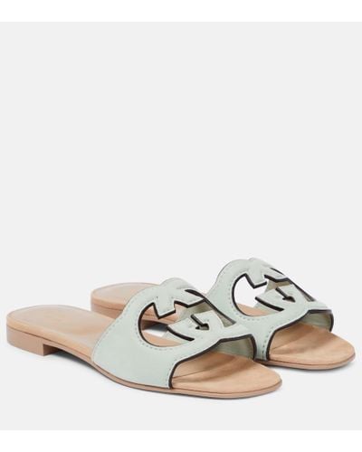 Gucci Interlocking G Cutout Suede Slides - Metallic