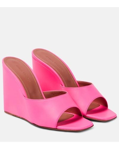 AMINA MUADDI Lupita Leather Wedge Mules - Pink