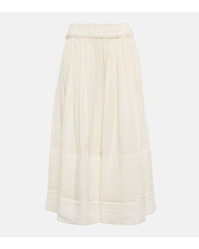 Tory Burch Jupe midi en coton et lin - Blanc