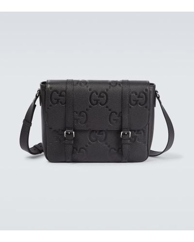 Gucci Jumbo GG Medium Logo-debossed Full-grain Leather Messenger Bag - Black