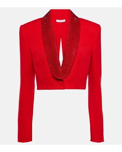Area Crystal-embellished Cropped Wool Blazer - Red
