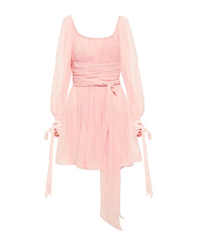 Saint Laurent Ruched Silk Minidress - Pink