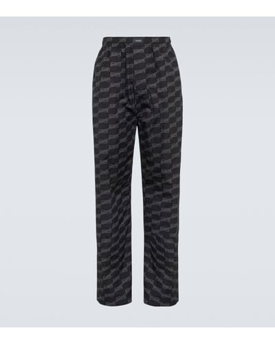 Balenciaga Bb Signature Cotton Pyjama Trousers - Grey