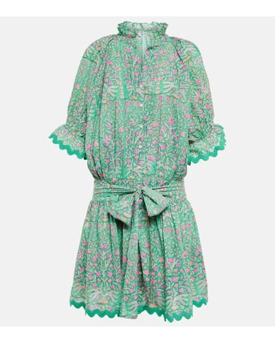 Juliet Dunn Floral Cotton Poplin Shirt Dress - Green
