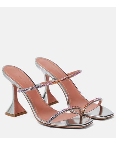 AMINA MUADDI Gilda Embellished Leather Sandals - Pink