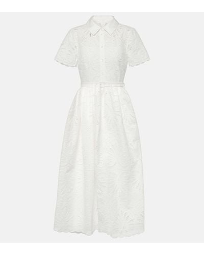 Self-Portrait Robe midi brodee en coton - Blanc