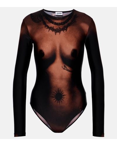 Jean Paul Gaultier Tattoo Trompe-l'oil Jersey Bodysuit - Black