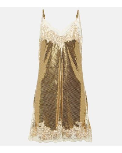 Rabanne Lace-trimmed Chainmail Slip Dress - Natural