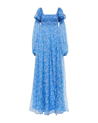 Caroline Constas Vestido largo Kinsley de seda floral - Azul