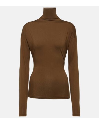 Lemaire Second Skin Cotton Jersey Turtleneck Top - Brown