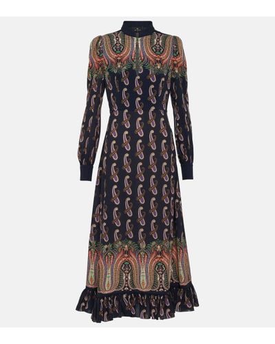 Etro Robe volantée à motif cachemire - Noir