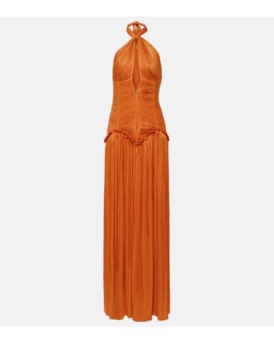 Costarellos Halterneck Cutout Lurex® Gown - Orange