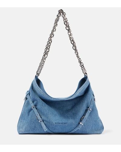 Givenchy Voyou Chain Medium Denim Shoulder Bag - Blue