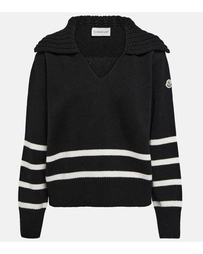 Moncler Appliquéd Striped Wool And Cashmere-blend Jumper - Black
