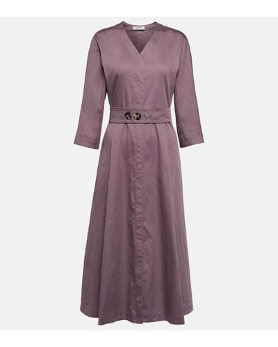 Max Mara Pleated Cotton Midi Dress - Purple
