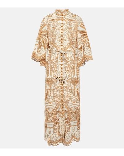 Zimmermann Ginger Belted Embroidered Recycled-broderie Anglaise Midi Dress - Natural