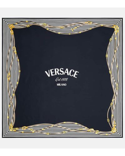 Versace Bedrucktes Tuch Greca Nautical aus Seiden-Twill - Blau