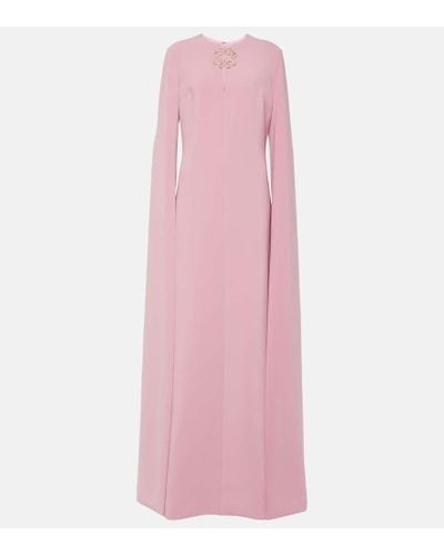 Elie Saab Abito lungo in misto seta con mantella - Rosa