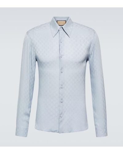 Gucci Camisa de crepe de seda con GG - Azul