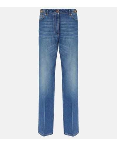 Versace High-Rise Straight Jeans - Blau