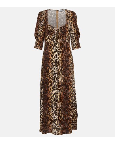 RIXO London Karen Leopard-print Crepe Midi Dress - Brown